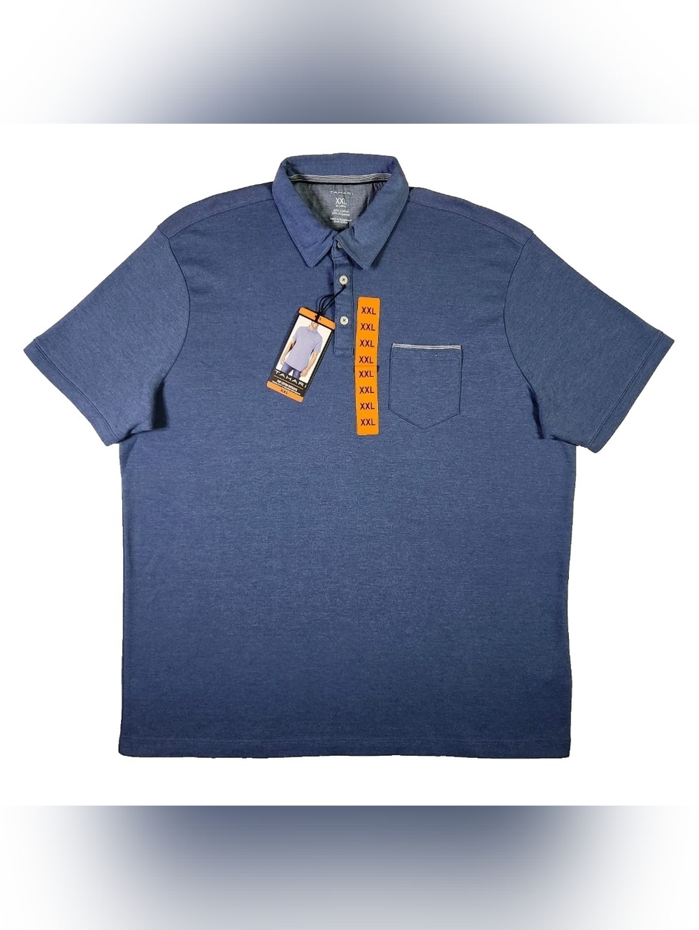 Tahari Fine Cotton Interlock Mens XXL Polo Shirt Blue Single Chest Pocket NWT